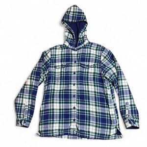 LL Bean Fleece Lined Flannel Hoodie Mens Small Plaid Hooded Shirt